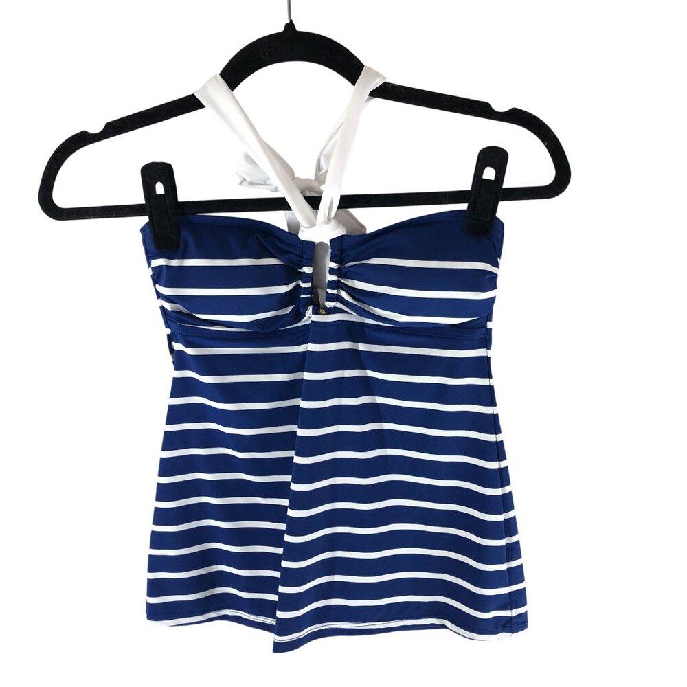 Lauren Ralph Lauren Port Stripe Lace Front Bandini Tankini Top Blue White 4
